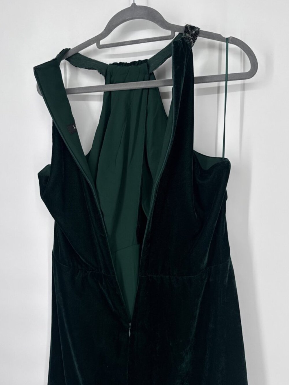 Lauren Ralph Lauren Women Size 14 Green Sleeveless Velvet Beaded Halter Gown NWT - Picture 11 of 14